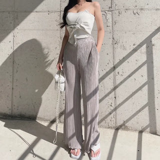 Goddess Pleated Wide Pants Elastic Waist