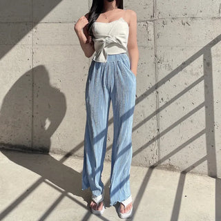 Goddess Pleated Wide Pants Elastic Waist