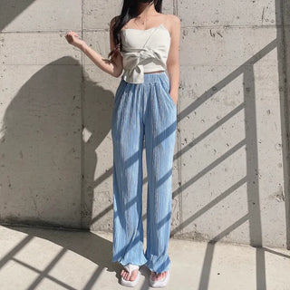 Goddess Pleated Wide Pants Elastic Waist