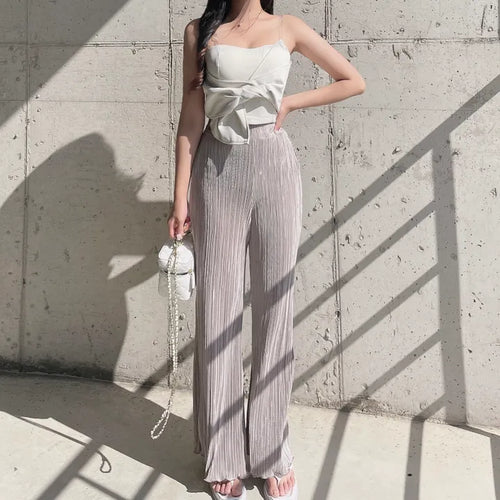 Goddess Pleated Wide Pants Elastic Waist