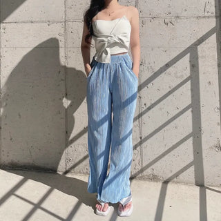 Goddess Pleated Wide Pants Elastic Waist