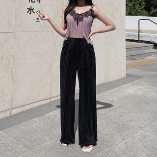 Goddess Pleated Wide Pants Elastic Waist