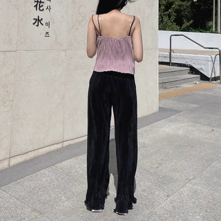 Goddess Pleated Wide Pants Elastic Waist