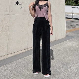 Goddess Pleated Wide Pants Elastic Waist