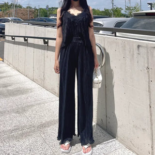 Goddess Pleated Wide Pants Elastic Waist