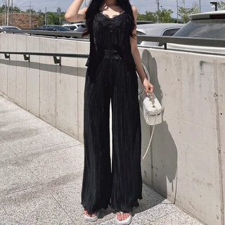 Goddess Pleated Wide Pants Elastic Waist