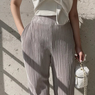 Goddess Pleated Wide Pants Elastic Waist