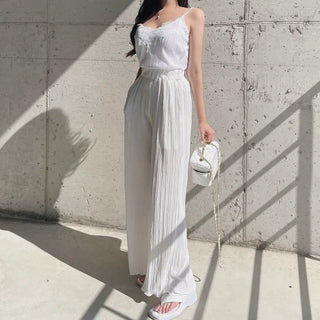 Goddess Pleated Wide Pants Elastic Waist