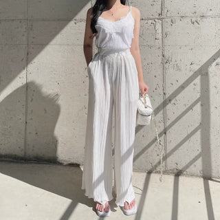 Goddess Pleated Wide Pants Elastic Waist