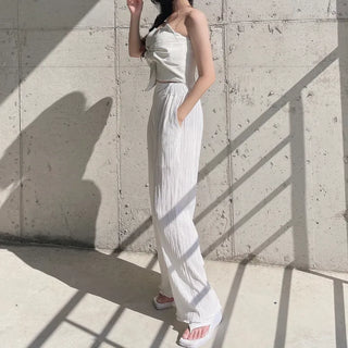 Goddess Pleated Wide Pants Elastic Waist