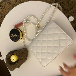 Ball Pearl Strap Embossed Quilted Crossbody Bag