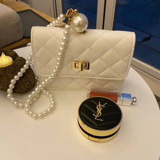 Ball Pearl Strap Embossed Quilted Crossbody Bag
