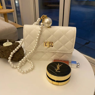 Ball Pearl Strap Embossed Quilted Crossbody Bag