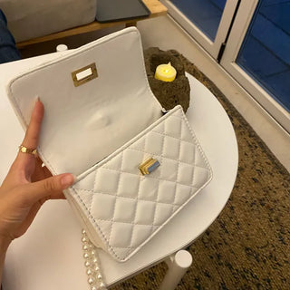 Ball Pearl Strap Embossed Quilted Crossbody Bag