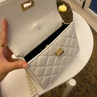 Ball Pearl Strap Embossed Quilted Crossbody Bag