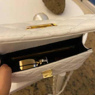 Ball Pearl Strap Embossed Quilted Crossbody Bag