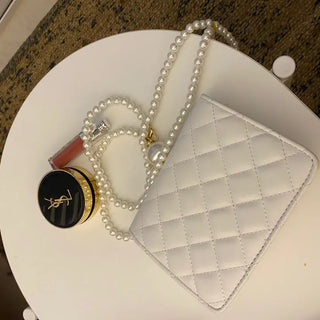 Ball Pearl Strap Embossed Quilted Crossbody Bag