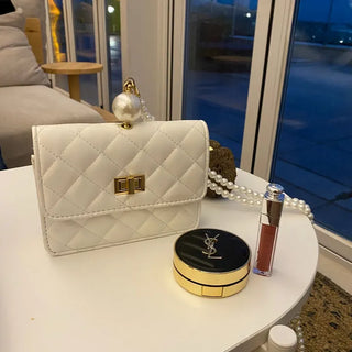 Ball Pearl Strap Embossed Quilted Crossbody Bag