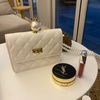 Ball Pearl Strap Embossed Quilted Crossbody Bag