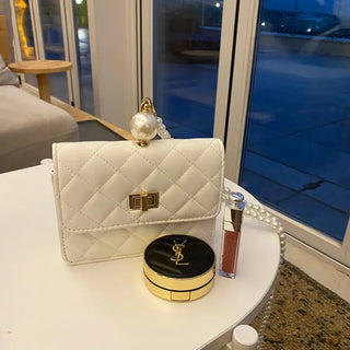 Ball Pearl Strap Embossed Quilted Crossbody Bag