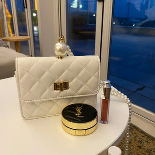 Ball Pearl Strap Embossed Quilted Crossbody Bag
