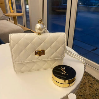 Ball Pearl Strap Embossed Quilted Crossbody Bag