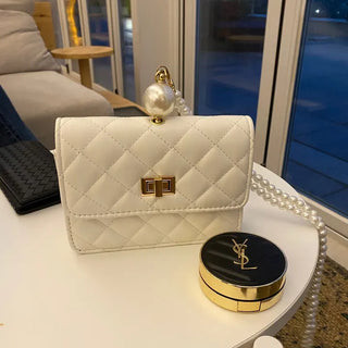 Ball Pearl Strap Embossed Quilted Crossbody Bag