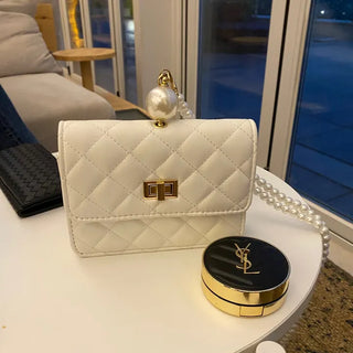 Ball Pearl Strap Embossed Quilted Crossbody Bag