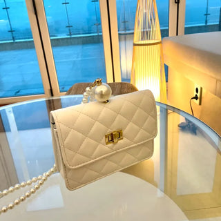 Ball Pearl Strap Embossed Quilted Crossbody Bag