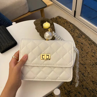 Ball Pearl Strap Embossed Quilted Crossbody Bag
