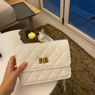 Ball Pearl Strap Embossed Quilted Crossbody Bag