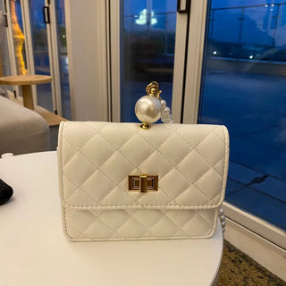Ball Pearl Strap Embossed Quilted Crossbody Bag