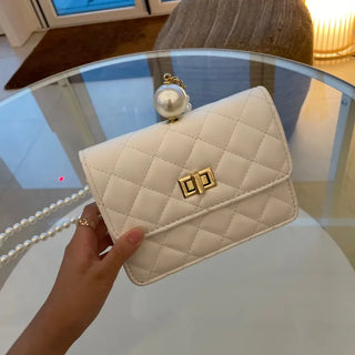 Ball Pearl Strap Embossed Quilted Crossbody Bag