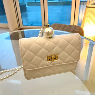Ball Pearl Strap Embossed Quilted Crossbody Bag