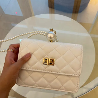 Ball Pearl Strap Embossed Quilted Crossbody Bag