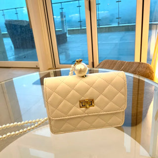 Ball Pearl Strap Embossed Quilted Crossbody Bag