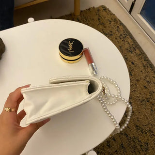 Ball Pearl Strap Embossed Quilted Crossbody Bag