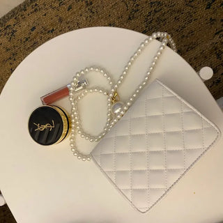 Ball Pearl Strap Embossed Quilted Crossbody Bag