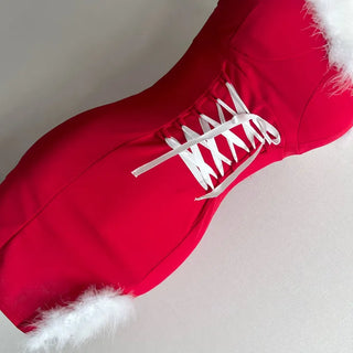 Santa Girl Fur Corset Slit Mini Dress Sleeveless