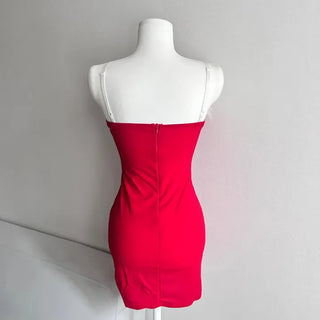 Santa Girl Fur Corset Slit Mini Dress Sleeveless
