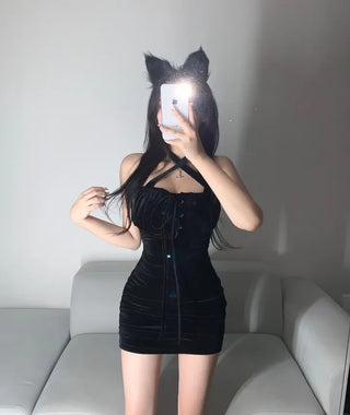 Shirred Velvet Corset Puff Party Dress Look Halloween