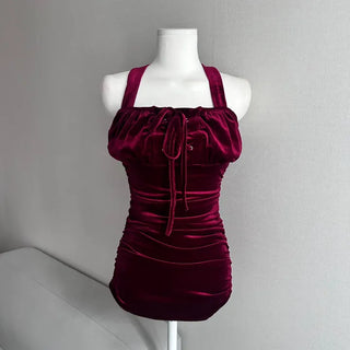 Shirred Velvet Corset Puff Party Dress Look Halloween