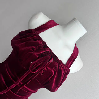 Shirred Velvet Corset Puff Party Dress Look Halloween
