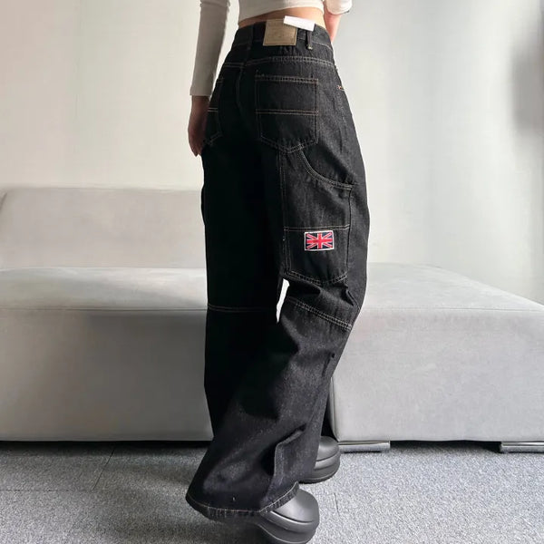 American Flag Carpenter Raw Wide Denim Pants Wappen