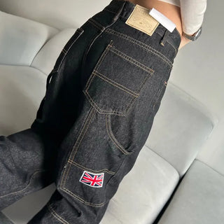American Flag Carpenter Raw Wide Denim Pants Wappen