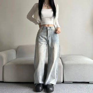 Shark Washed Wide Denim Pants Daily Unique Hip