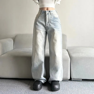 Shark Washed Wide Denim Pants Daily Unique Hip