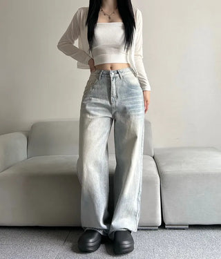 Shark Washed Wide Denim Pants Daily Unique Hip