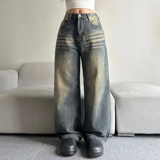 Shark Washed Wide Denim Pants Daily Unique Hip
