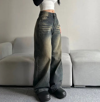 Shark Washed Wide Denim Pants Daily Unique Hip